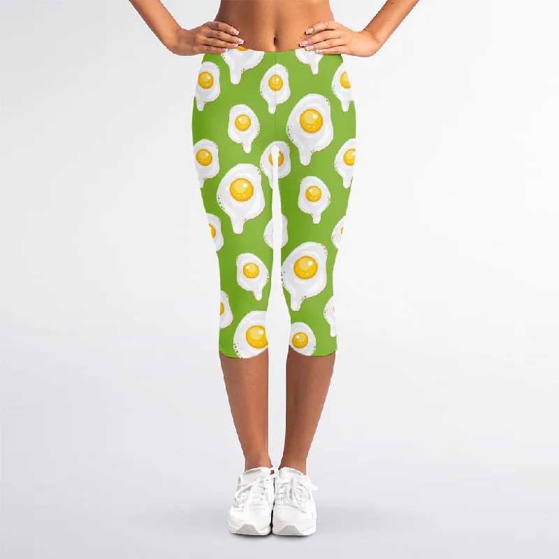 Stock Up and Save Lime Green Fried Eggs Pattern Print Women's Capri Leggings