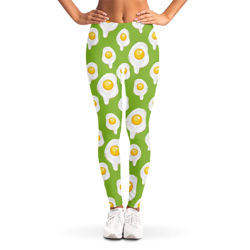 Crazy Savings Lime Green Fried Eggs Pattern Print Women's Leggings