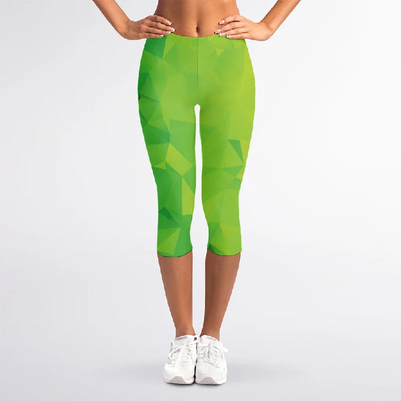 Best Seller Lime Green Polygonal Geometric Print Women's Capri Leggings