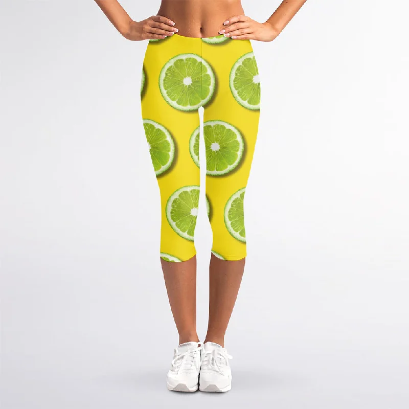 Mega Sale Lime Slices Pattern Print Women's Capri Leggings