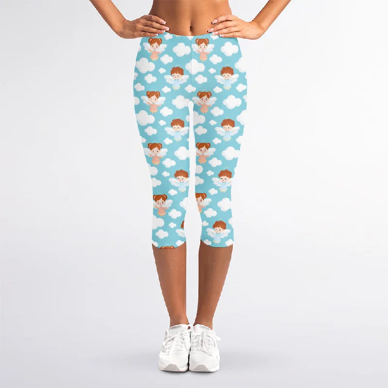 Members Only Little Angel Pattern Print Women's Capri Leggings