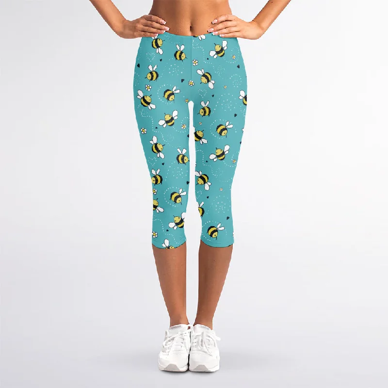 Holiday Sale Little Bee Pattern Print Women's Capri Leggings