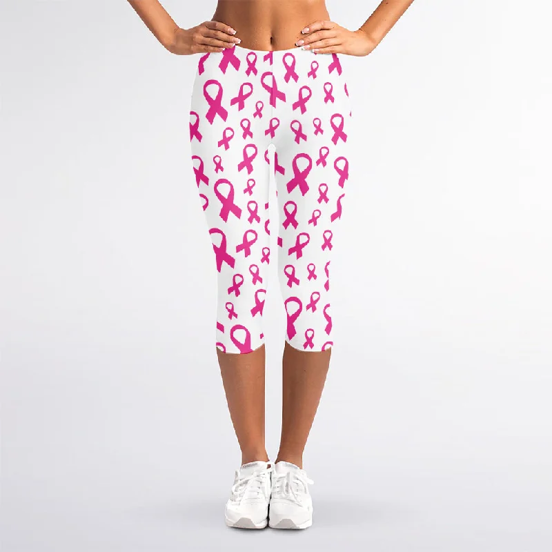 Hot Deal Little Breast Cancer Ribbon Print Women's Capri Leggings