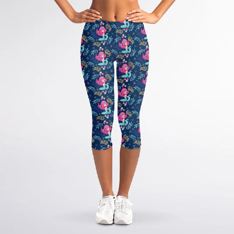 Year-End Clearance Little Cute Mermaid Pattern Print Women's Capri Leggings