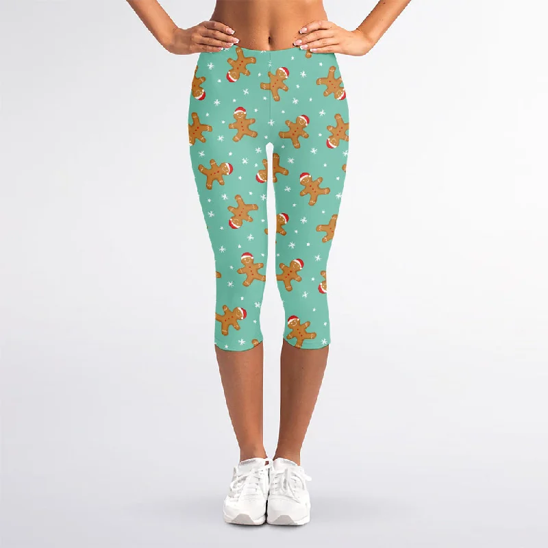 Super Bargain Little Gingerbread Man Pattern Print Women's Capri Leggings
