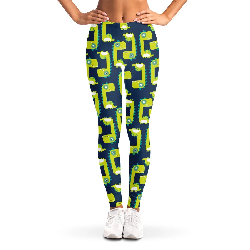 Special Price Little Green Dinosaur Pattern Print Women's Leggings