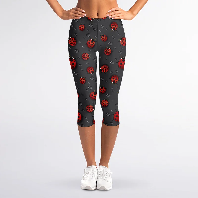 Special Price Little Ladybird Pattern Print Women's Capri Leggings