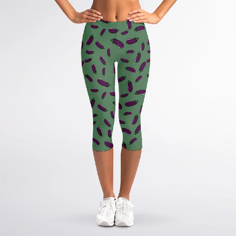 Massive Deals Little Purple Eggplant Pattern Print Women's Capri Leggings