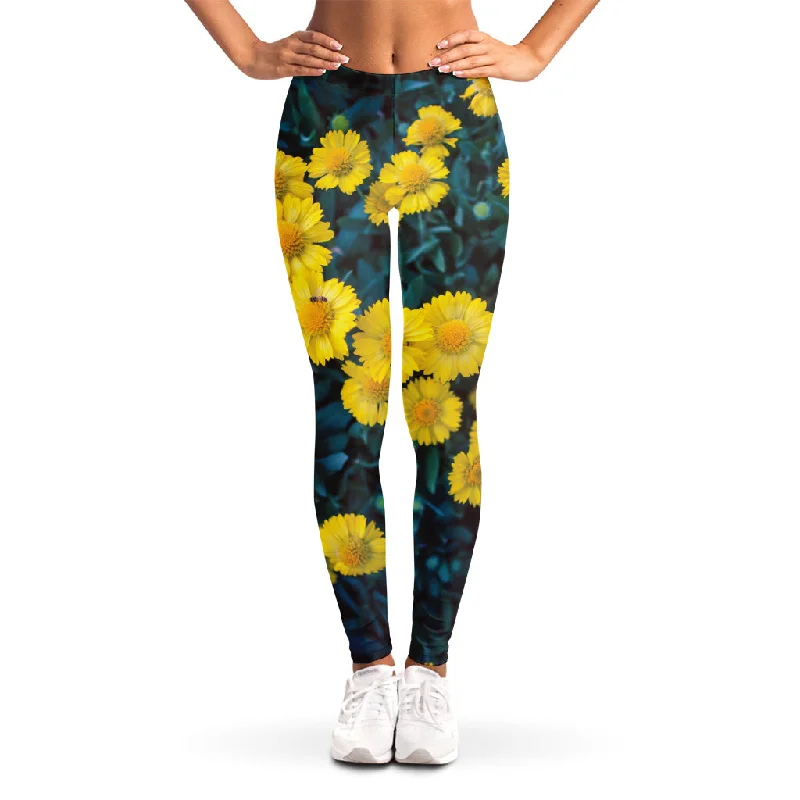 Hurry In Little Yellow Daisy Print Women's Leggings