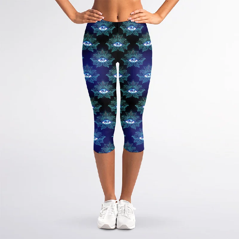 Great Deals Lotus Eye of Providence Pattern Print Women's Capri Leggings