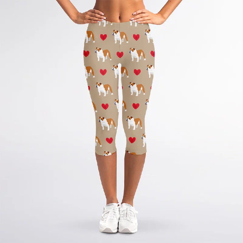 Daily Deals Love English Bulldog Pattern Print Women's Capri Leggings