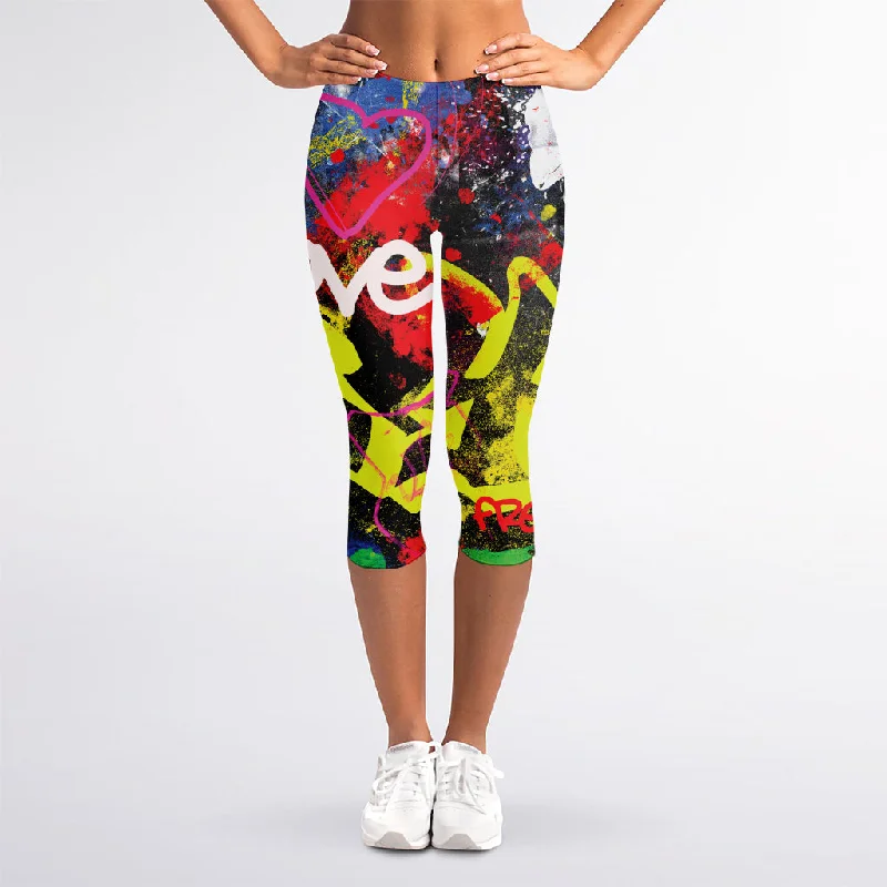 Can't Miss Love NYC Graffiti Print Women's Capri Leggings
