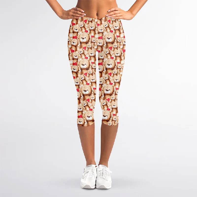 Price Drop Lovely Teddy Bear Pattern Print Women's Capri Leggings