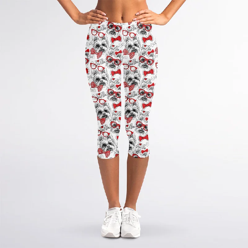 Must-Have Deals Lovely Yorkshire Terrier Pattern Print Women's Capri Leggings