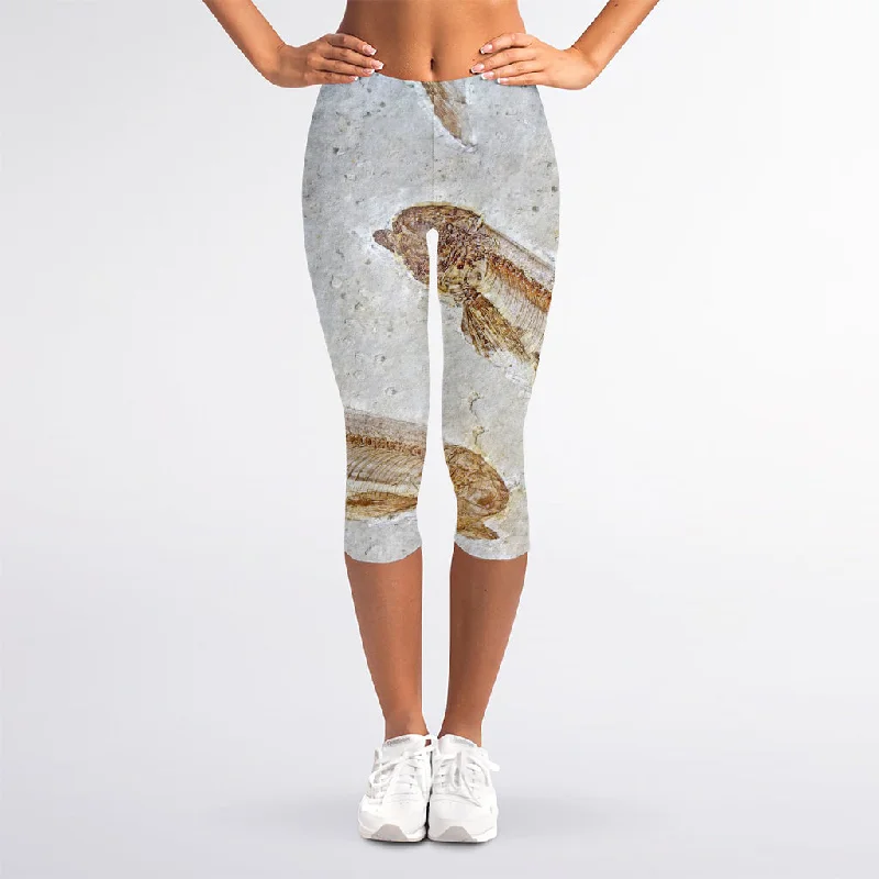 Deal of the Week Lycoptera Fish Fossil Print Women's Capri Leggings