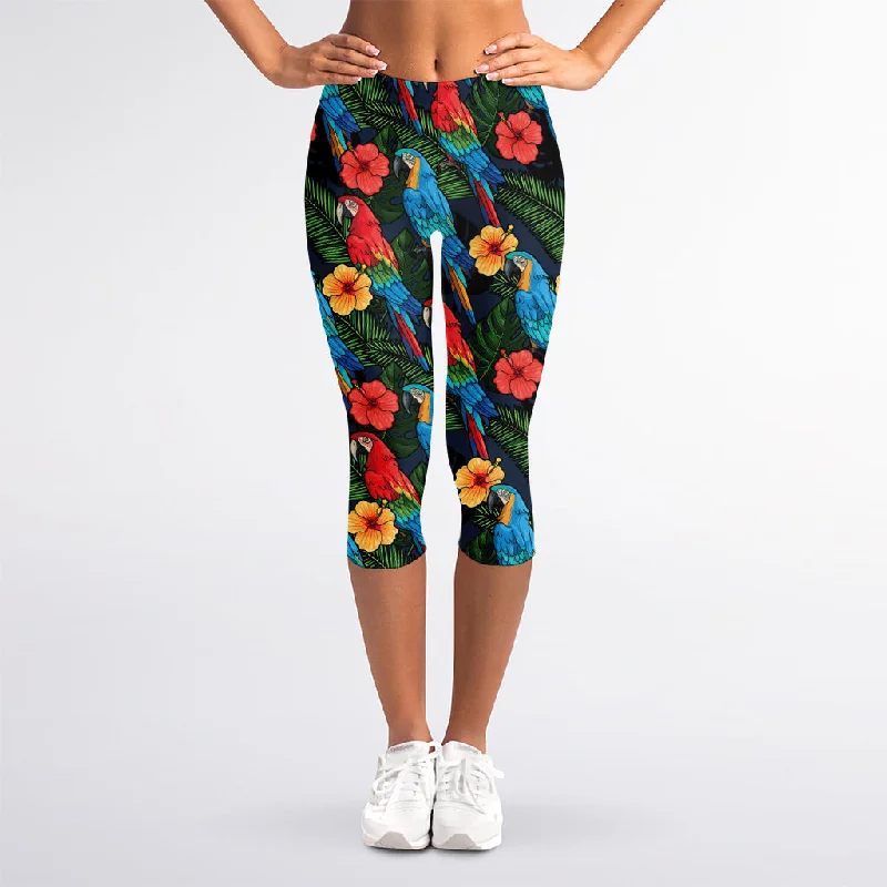 YEAR-End Clearance Macaw Parrot Pattern Print Women's Capri Leggings