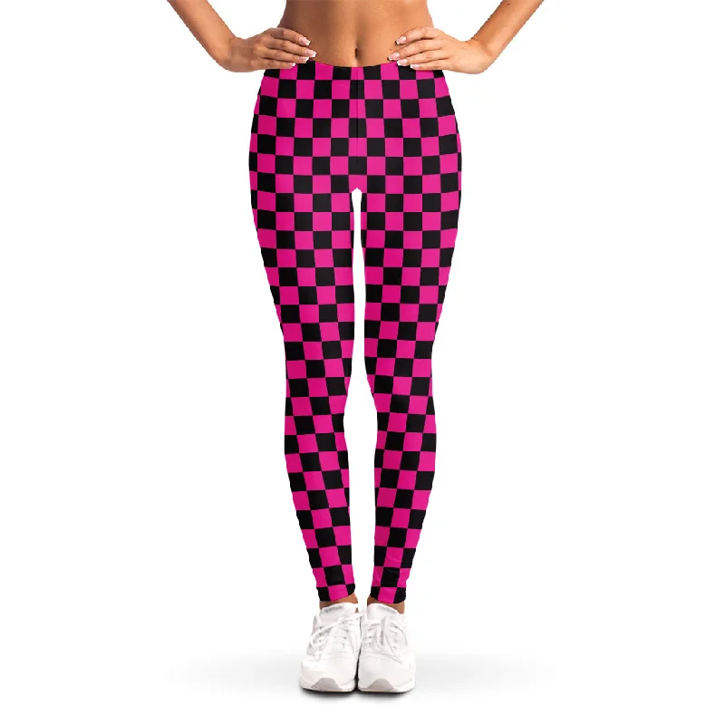 Blowout Sale Magenta Pink And Black Checkered Print Women's Leggings