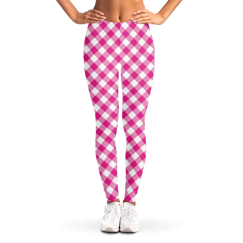 Anniversary Sale Magenta Pink And White Gingham Print Women's Leggings