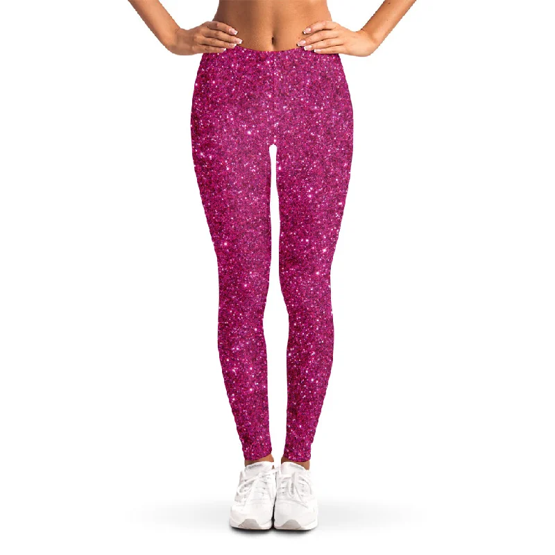 Online Exclusive Magenta Pink (NOT Real) Glitter Print Women's Leggings