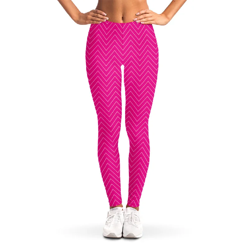 Limited Quantity Magenta Pink Zigzag Pattern Print Women's Leggings