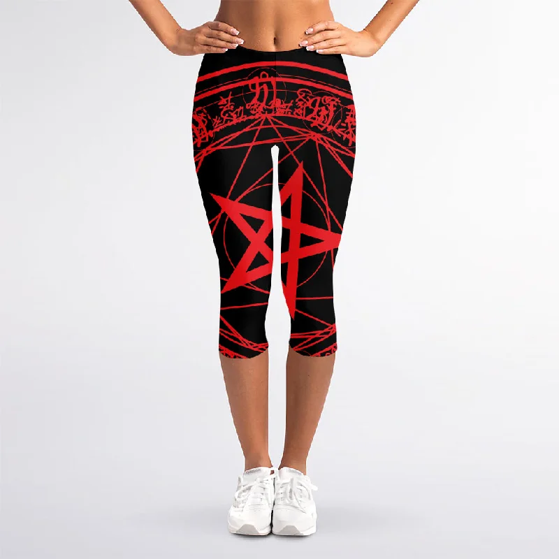Limited Availability Magic Pentagram Symbol Print Women's Capri Leggings