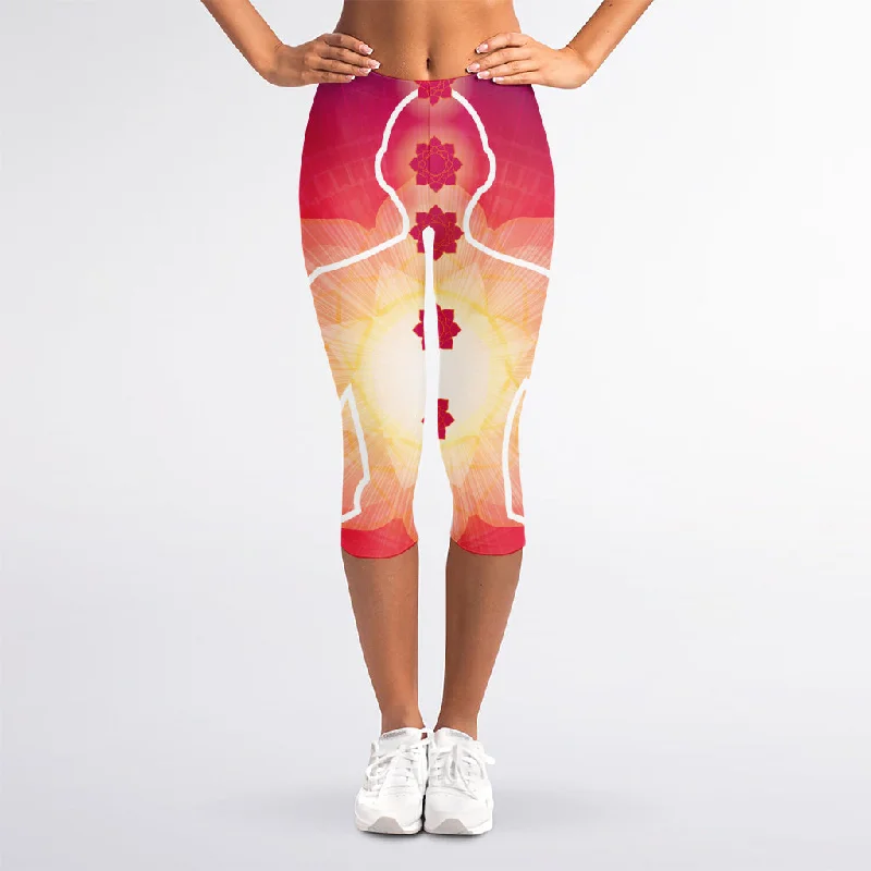 Amazing Deals Mandala Chakras Aura Print Women's Capri Leggings