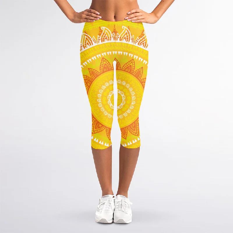 Don't Wait Mandala Sun Print Women's Capri Leggings