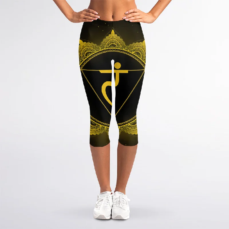 Closeout Manipura Chakra Symbol Print Women's Capri Leggings