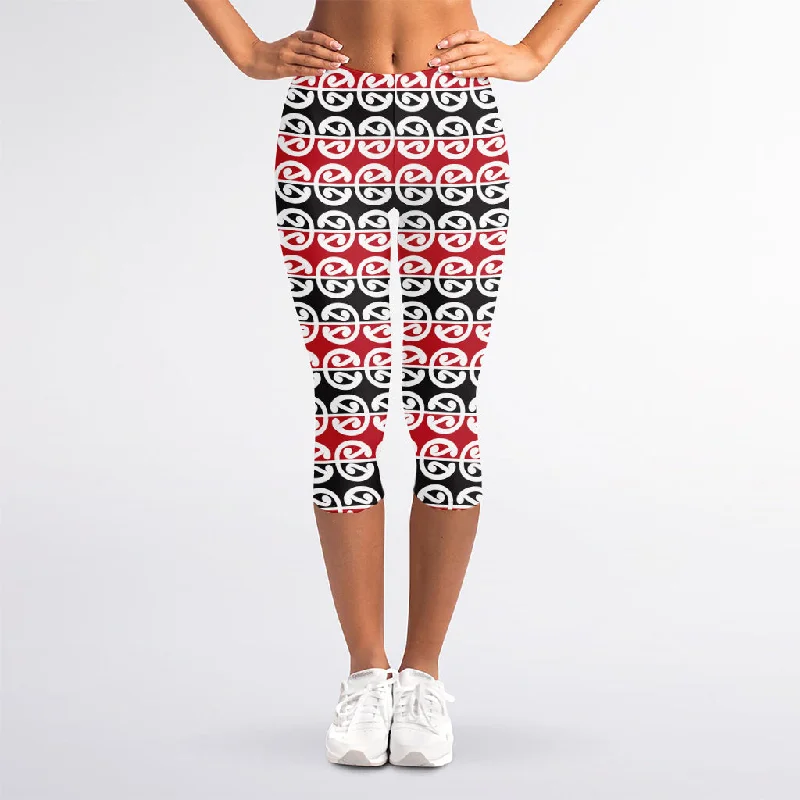 Savings Bonanza Maori Kowhaiwhai Pattern Print Women's Capri Leggings