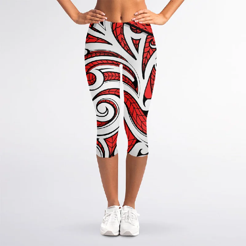 Savings Spectacular Maori Kowhaiwhai Tribal Polynesian Print Women's Capri Leggings
