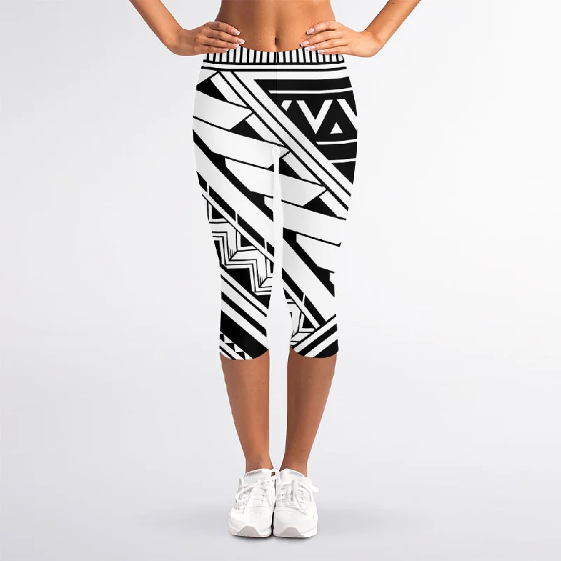Mega Deal Maori Polynesian Tattoo Pattern Print Women's Capri Leggings