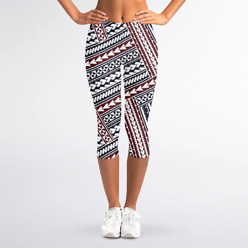 Inventory Reduction Maori Tribal Pattern Print Women's Capri Leggings