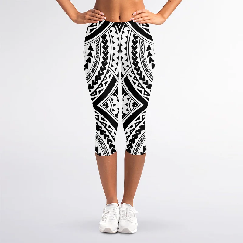 Price Blitz Maori Tribal Polynesian Tattoo Print Women's Capri Leggings