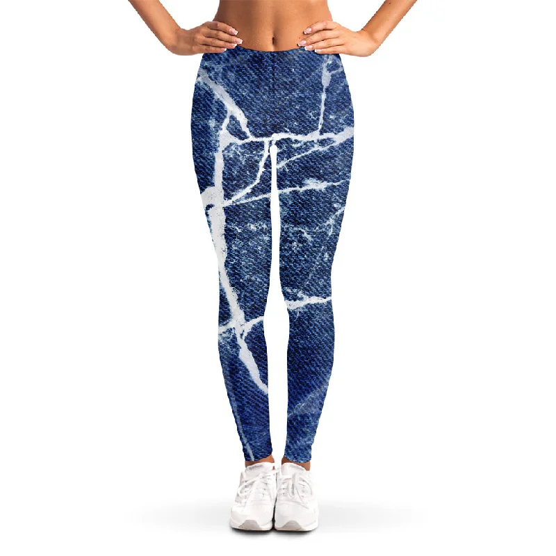 Hurry In Marble Denim Jeans Pattern Print Women's Leggings
