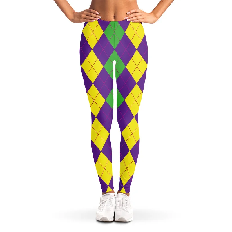 Deal Dash Mardi Gras Argyle Pattern Print Women's Leggings