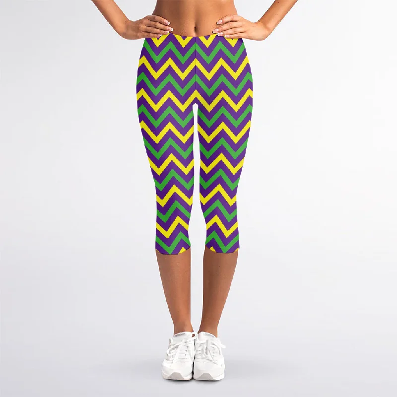 Year-End Sale Mardi Gras Chevron Pattern Print Women's Capri Leggings