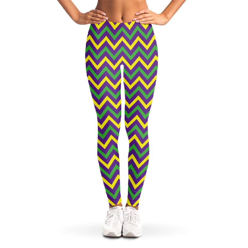 Closeout Mardi Gras Chevron Pattern Print Women's Leggings