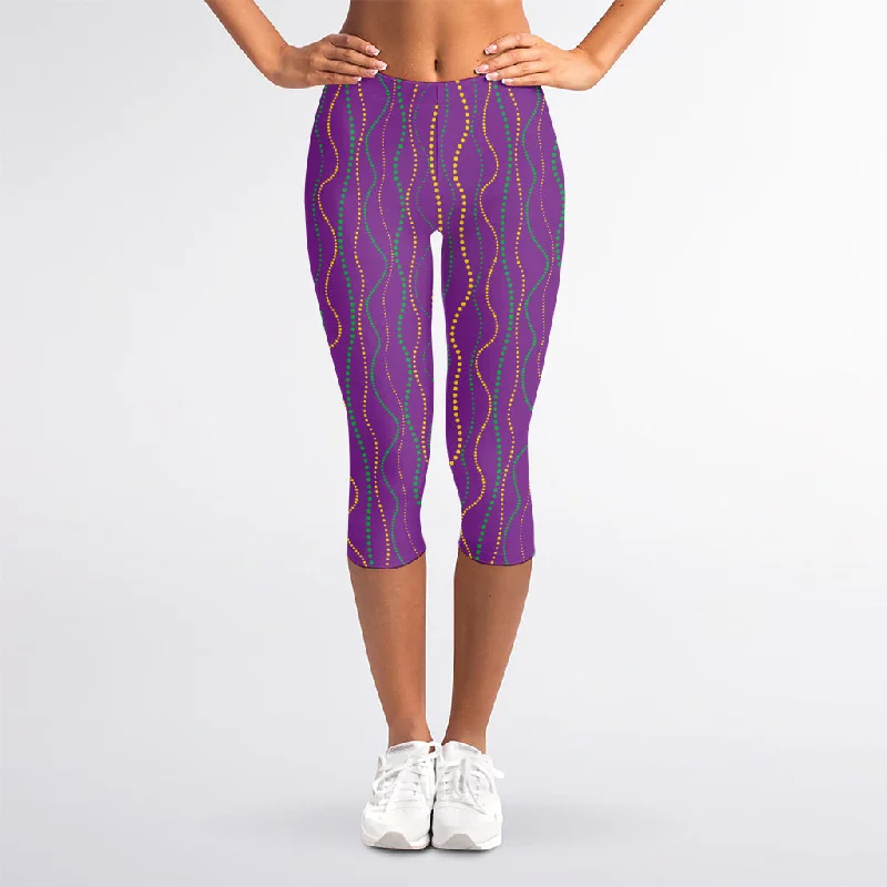 Don’t Miss Out Mardi Gras Dot Pattern Print Women's Capri Leggings