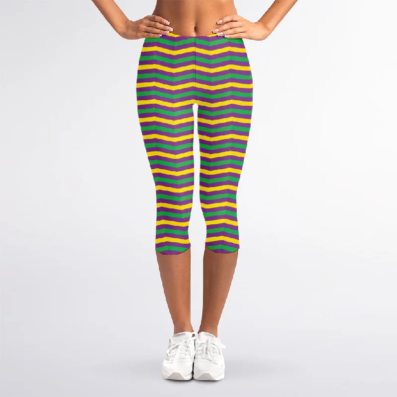 Early Bird Discount Mardi Gras Fat Tuesday Chevron Print Women's Capri Leggings