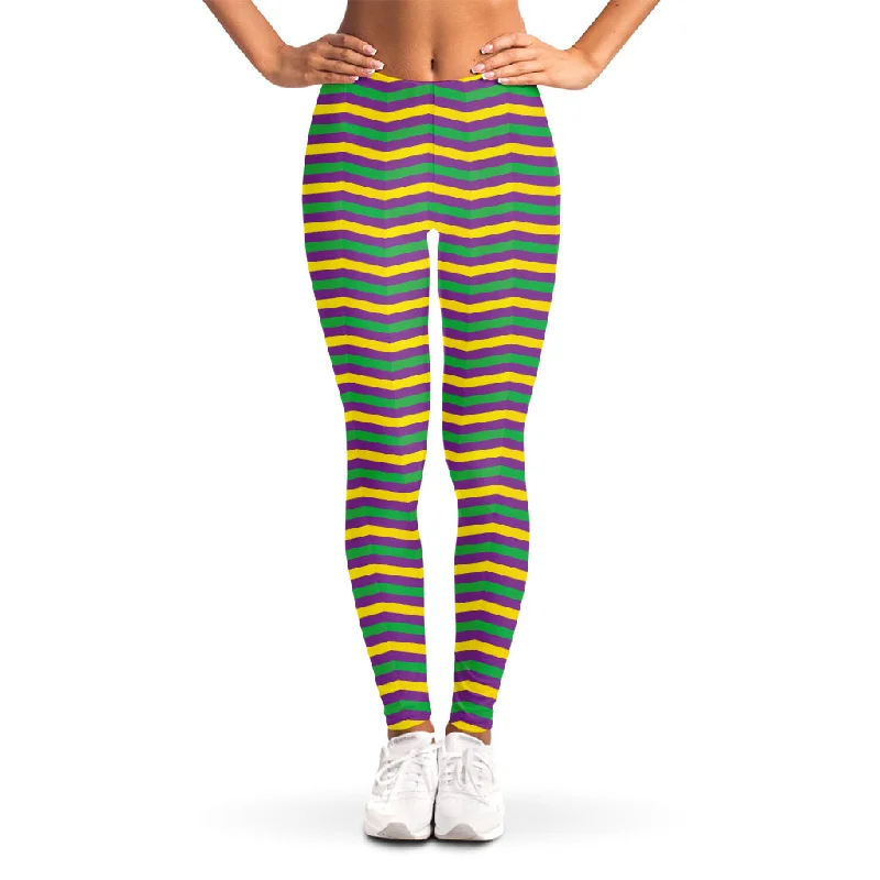 Act Fast Mardi Gras Fat Tuesday Chevron Print Women's Leggings