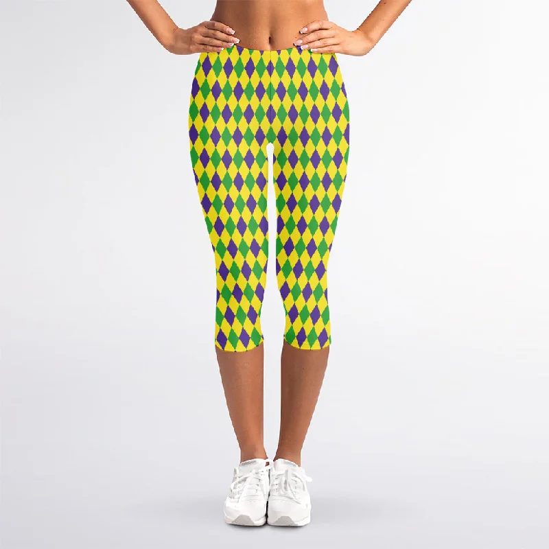 Buy More, Save More Mardi Gras Fat Tuesday Pattern Print Women's Capri Leggings