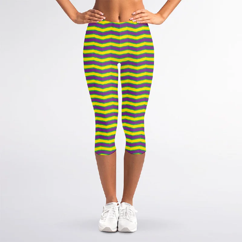 Special Offer Mardi Gras Fat Tuesday Zigzag Print Women's Capri Leggings