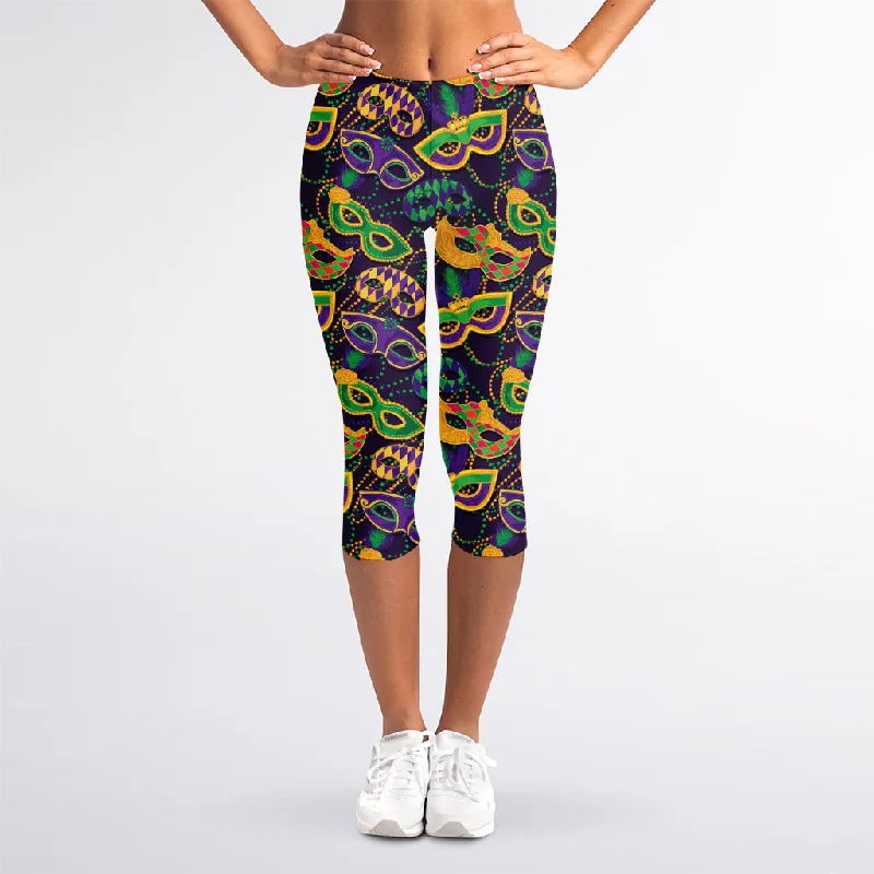 Holiday Sale Mardi Gras Festival Pattern Print Women's Capri Leggings