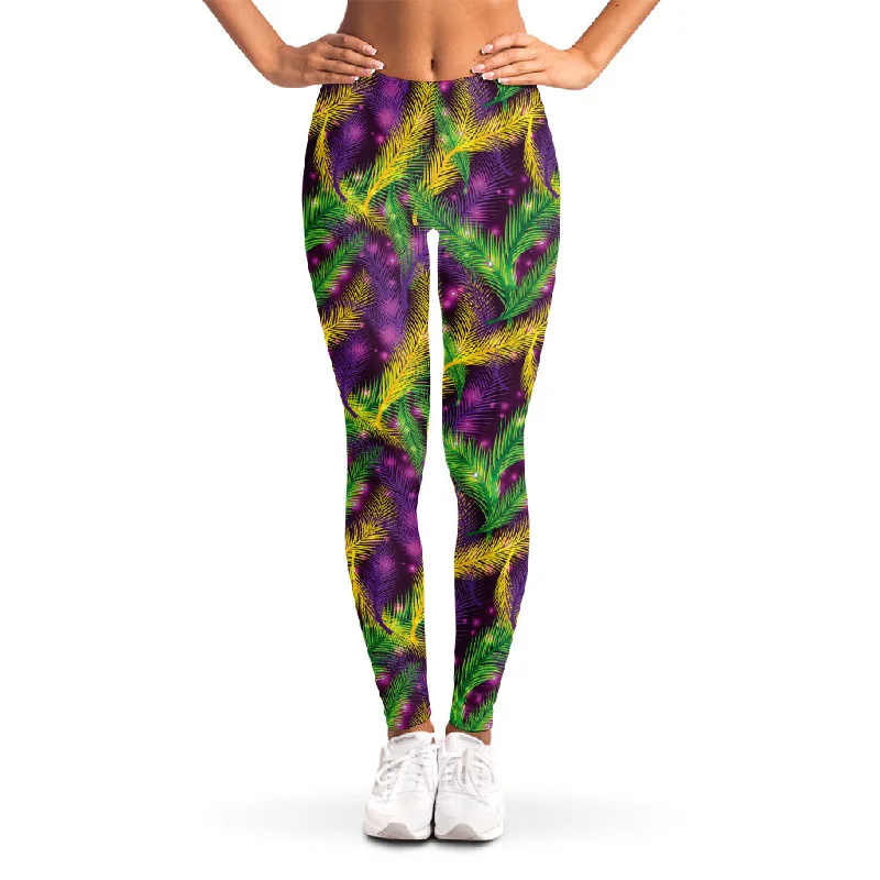 Act Now Mardi Gras Palm Leaf Pattern Print Women's Leggings