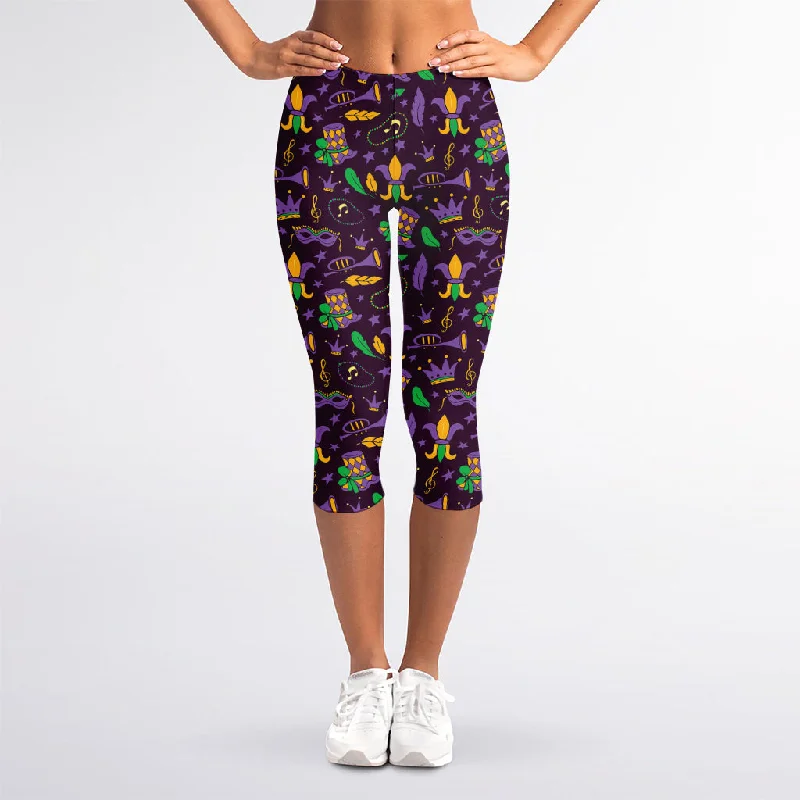 Clearance Sale Mardi Gras Party Pattern Print Women's Capri Leggings