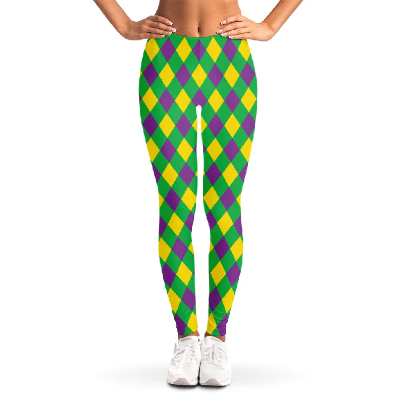 Daily Specials Mardi Gras Plaid Pattern Print Women's Leggings