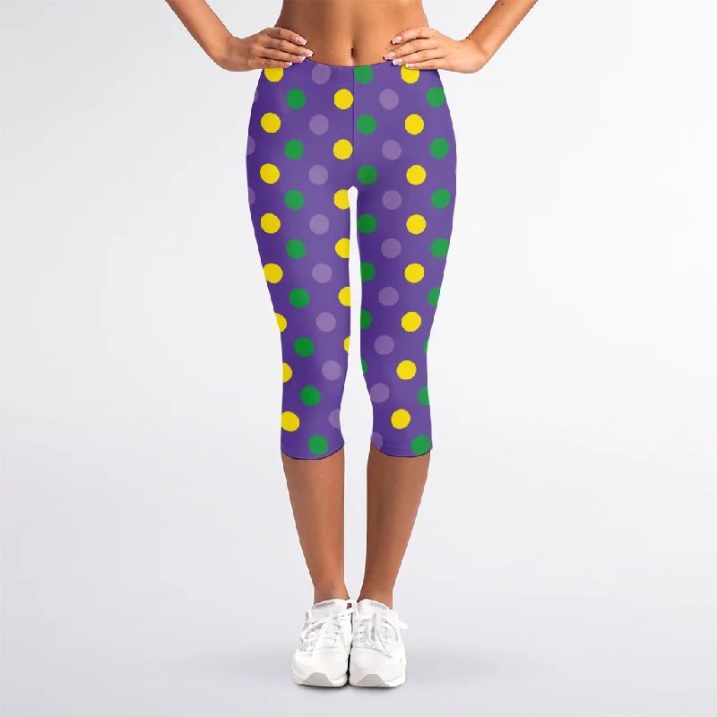 Unmissable Offer Mardi Gras Polka Dot Pattern Print Women's Capri Leggings