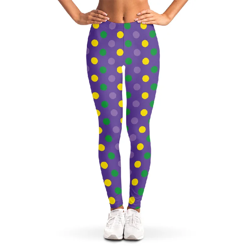 Can't Be Beat Mardi Gras Polka Dot Pattern Print Women's Leggings