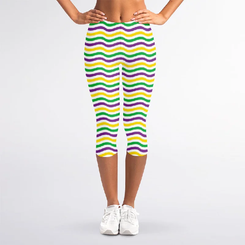 Stock Clearance Mardi Gras Wave Pattern Print Women's Capri Leggings