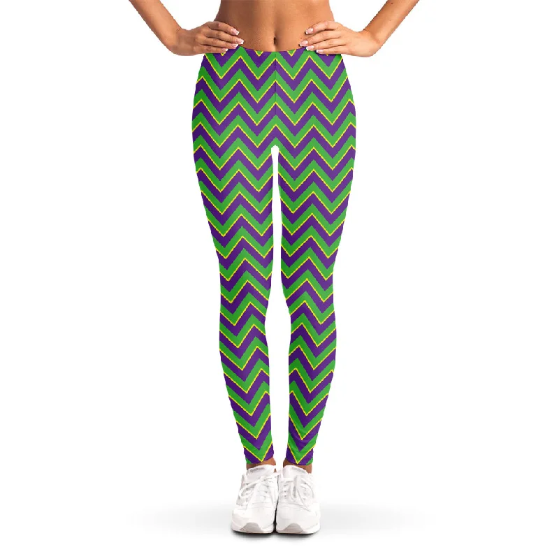 Unbeatable Prices Mardi Gras Zigzag Pattern Print Women's Leggings